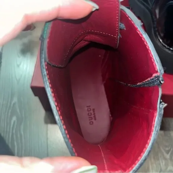 🖤NEW🖤 Gucci Black Leather Combat Lace Up Web Women’s Boots EU 41 - Picture 8 of 13